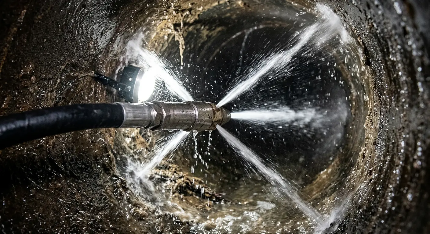 High-pressure hydro jetting nozzle cleaning sewer pipe for Storm Drain Cleaning in Mountain View